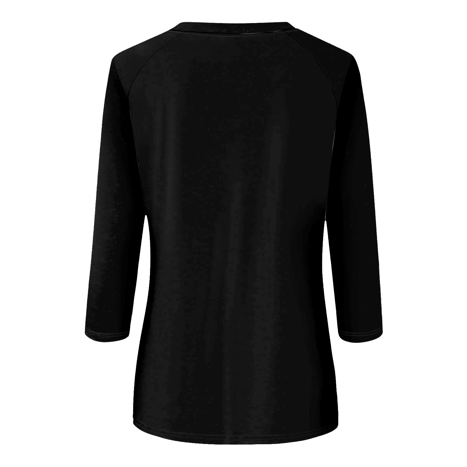 thumbnail image 5 of Camisa raglán informal de manga 3/4 para mujer, cuello redondo, poliéster, color liso, estilo informal y moderno, tallas S-XXL, 5 of 5